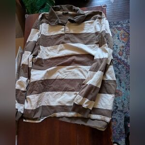 Classic Brown and White Striped Polo Shirt